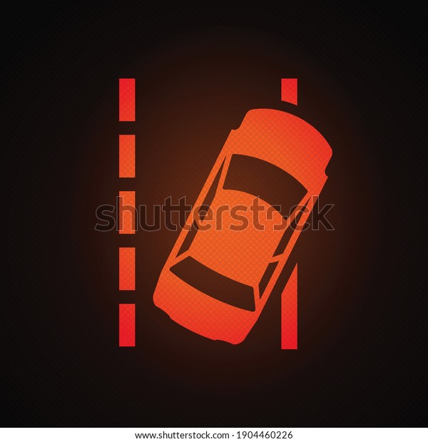 Lane departure warning light sign on car\
dashboard vector\
illustration.