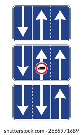Lane Direction Sign Set – Bidirectional Flow and Truck Restriction Icons Road Traffic Regulation Vector