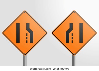 Lane Ends Signs: vector illustration of lane ends road signs