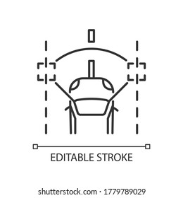 Icono lineal perfecto para el mantenimiento de las vías. Tecnología moderna de conducción de seguridad, ayuda al conductor, ilustración personalizable de línea delgada. Símbolo de contorno. Dibujo de contorno aislado del vector. Trazo editable