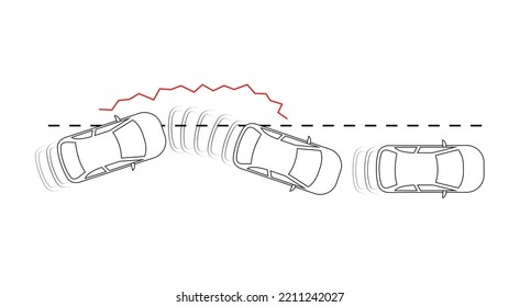 Lane Keeping System. Vehicle Features. Car Side Lane Warning Sign Icon. Danger Moment Sign. Modern Sketch Drawing. Editable Line Icon.