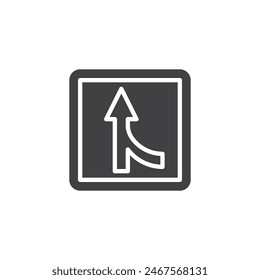 Lane merge roadsign vector icon. filled flat sign for mobile concept and web design. Lane merge Sign glyph icon. Symbol, logo illustration. Vector graphics
