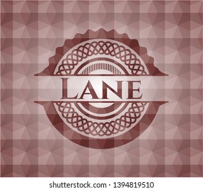 Lane red badge with geometric pattern background. Seamless.