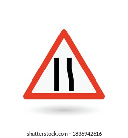 Lane reduction sign Collection of warning, mandatory, prohibition and information traffic signs. Traffic signs road collection series. Vector illustration.