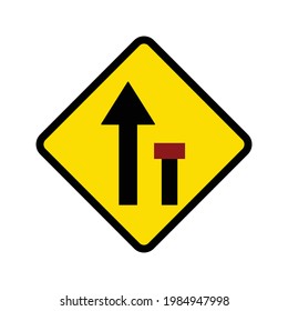 Lane right closed traffic road sign. Isolate on white background label.