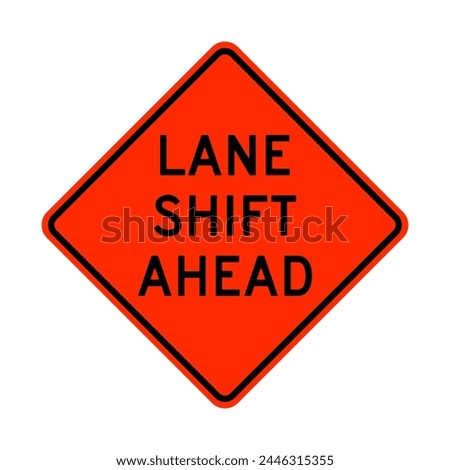 Lane shift ahead warning road sign isolated on white background
