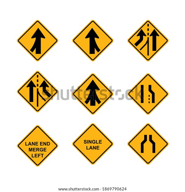 Lanes Merges Standard Warning Traffic Sign Stock Vector (Royalty Free ...