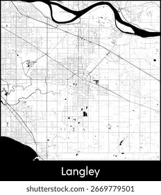 Langley mapa de la ciudad, Canadá - Vector topográfico mapa póster