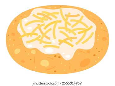 Langos hungarian retro street food with sour cream, cheese. Langos sign, symbol, icon