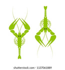 Langoustine logo. Green river lobster, crayfish or crustacean delicacies isolated on white background. Seafood design. Vector illustration