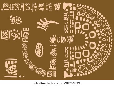 The language of the ancient fantasy. Ancient symbols of America.
Images of characters of ancient American Indians.The Aztecs, Mayans, Incas.
