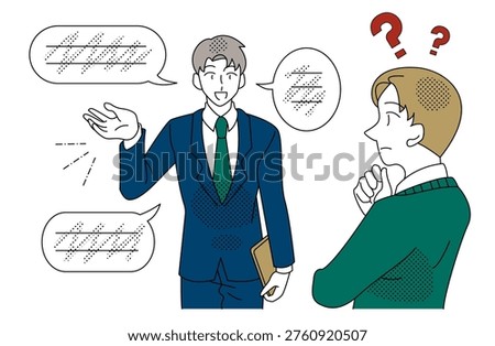 Language Barrier and Poor Explanation Causing Communication Issues Between Male Coworkers Illustration