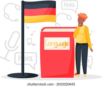 Language classes online with education platform, german lessons. Foreign speech study at home using computer. Instructor leads video lesson on computer teaches students, distance classes via internet