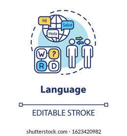 Language Concept Icon. Ability To Communicate In Different Languages. Knowledge Of Foreign Speak Talk Idea Thin Line Illustration. Vector Isolated Outline RGB Color Drawing. Editable Stroke