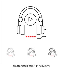 Language, Course, Language Course, Education headphones Bold and thin black line icon set. Vector Icon Template background