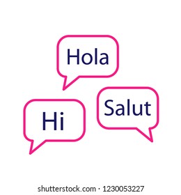Language courses color icon. Elementary language proficiency. Speaking club. Basic communication skills. Speech bubbles with hello. Isolated vector illustration