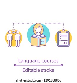 Language courses concept icon. Elementary language proficiency. Reading. Basic communication skills. Idea thin line illustration. Vector isolated outline drawing. Editable stroke