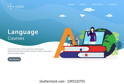 Language courses Landing Page, Website Template, Easy to edit and customize, Vector illustration
