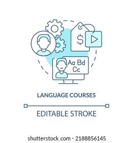 Language courses turquoise concept icon. Speak foreign language. Online tutorial idea abstract idea thin line illustration. Isolated outline drawing. Editable stroke. Arial, Myriad Pro-Bold fonts used