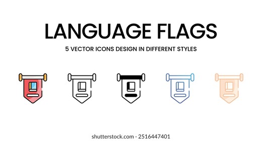 Sprachflaggen-Symbole setzen fünf verschiedene Stilvektorgrafik