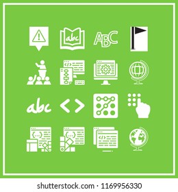 language icon. 16 language vector set. handwriten alphabet, coding, style sheet and security code icons for web and design about language theme