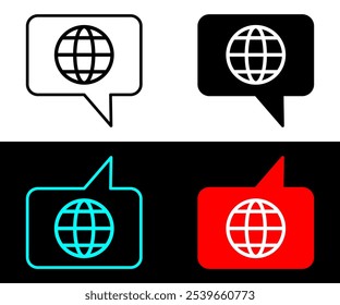 Language icon globe line symbol. Earth globe in quote frame icon.