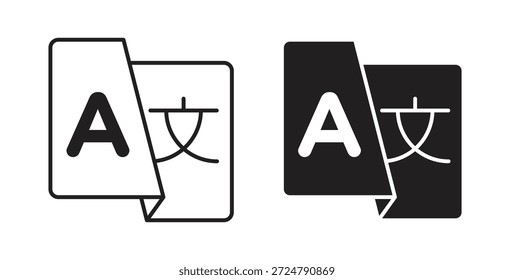 Icono de idioma en diseño de línea y colores sólidos en blanco y negro para diseños