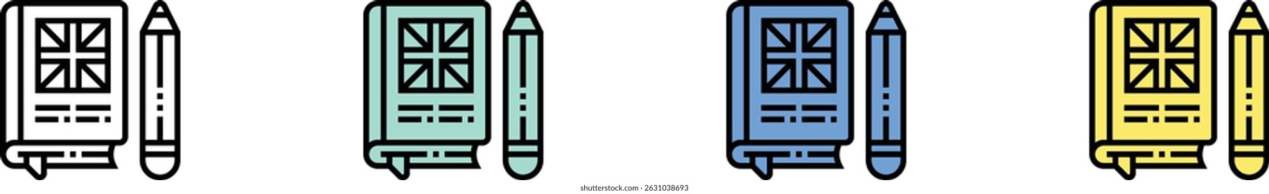 language icon. Outline, Green, Blue and Yellow Style Design Isolated On White Background