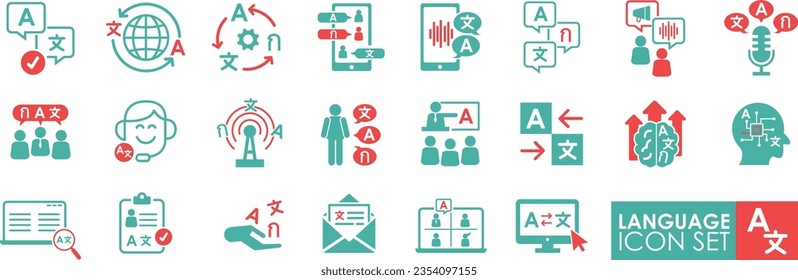 Language icon set. It contains discussion, speech bubbles, talking, consultation, and conversation icon vector illustrations. Solid icons collection.