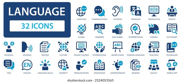 Language icon set. Speaking, translate, speak, communication, speech, dialect.