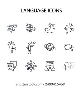 Language icon set.vector.Editable stroke.linear style sign for use web design,logo.Symbol illustration.