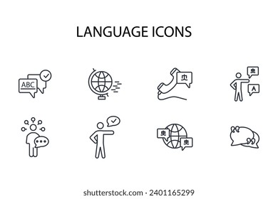 Language icon set.vector.Editable stroke.linear style sign for use web design,logo.Symbol illustration.