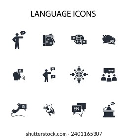 Language icon set.vector.Editable stroke.linear style sign for use web design,logo.Symbol illustration.
