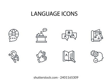 Language icon set.vector.Editable stroke.linear style sign for use web design,logo.Symbol illustration.