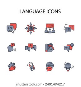 Language icon set.vector.Editable stroke.linear style sign for use web design,logo.Symbol illustration.