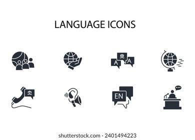 Language icon set.vector.Editable stroke.linear style sign for use web design,logo.Symbol illustration.