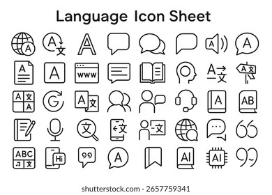 Idioma Icon Sheet Simples Compor Comunicação Global Tradução Intercâmbio Cultural