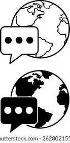 Language Icons. Black And White Vector Illustration. Speech Bubble And Globe. Human Communication. Speaking Concept
