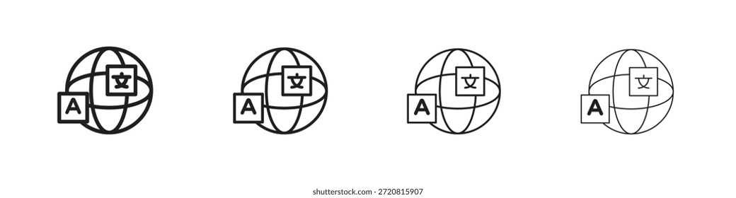 Iconos de lenguaje delinean el diseño de Vector negro. Línea con trazo editable.