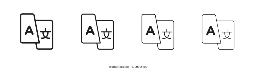 Language icons outline black vector design. Line with editable stroke.