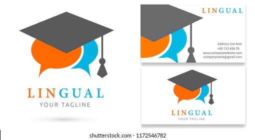 Language Learn Logo & Business Card, Language Teacher Or School Brand, Vector Template Design