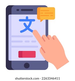 Language learning app, online interpreter flat icon 