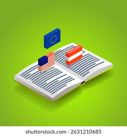Language Learning Book with Flags – Flat Icon
