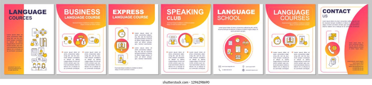 Language learning brochure template layout. Business, express courses. Flyer, booklet, leaflet print design. Speaking club and language school. Vector page layouts for magazines, reports, posters