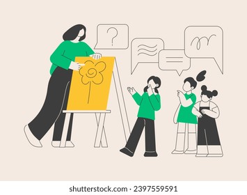 Language learning camp abstract concept vector illustration. Summer educational language program, native English speaker, improve conversational skills, training entertainment abstract metaphor.