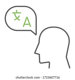 Icono de línea de color de aprendizaje de idiomas, educación y escuela, gráficos vectoriales de signo de traducción, un icono lineal en un fondo blanco, pasos 10