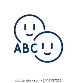 Language Learning Engagement Icon. Thin Line Illustration of Two Smiling Faces with "ABC", Representing the Fun and Interactive Practice of Speaking and Language Acquisition. Isolated Vector Sign.	