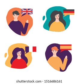 Language learning: English, German, French, Spanish