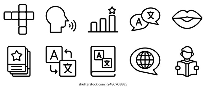 Language Learning Icon Set A Sleek Line Style Collection for Polyglots