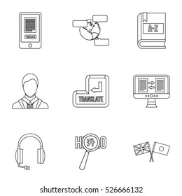 Language learning icons set. Outline illustration of 9 language learning vector icons for web